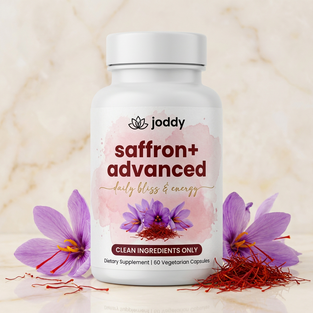 Joddy Saffron+ with saffron flowers